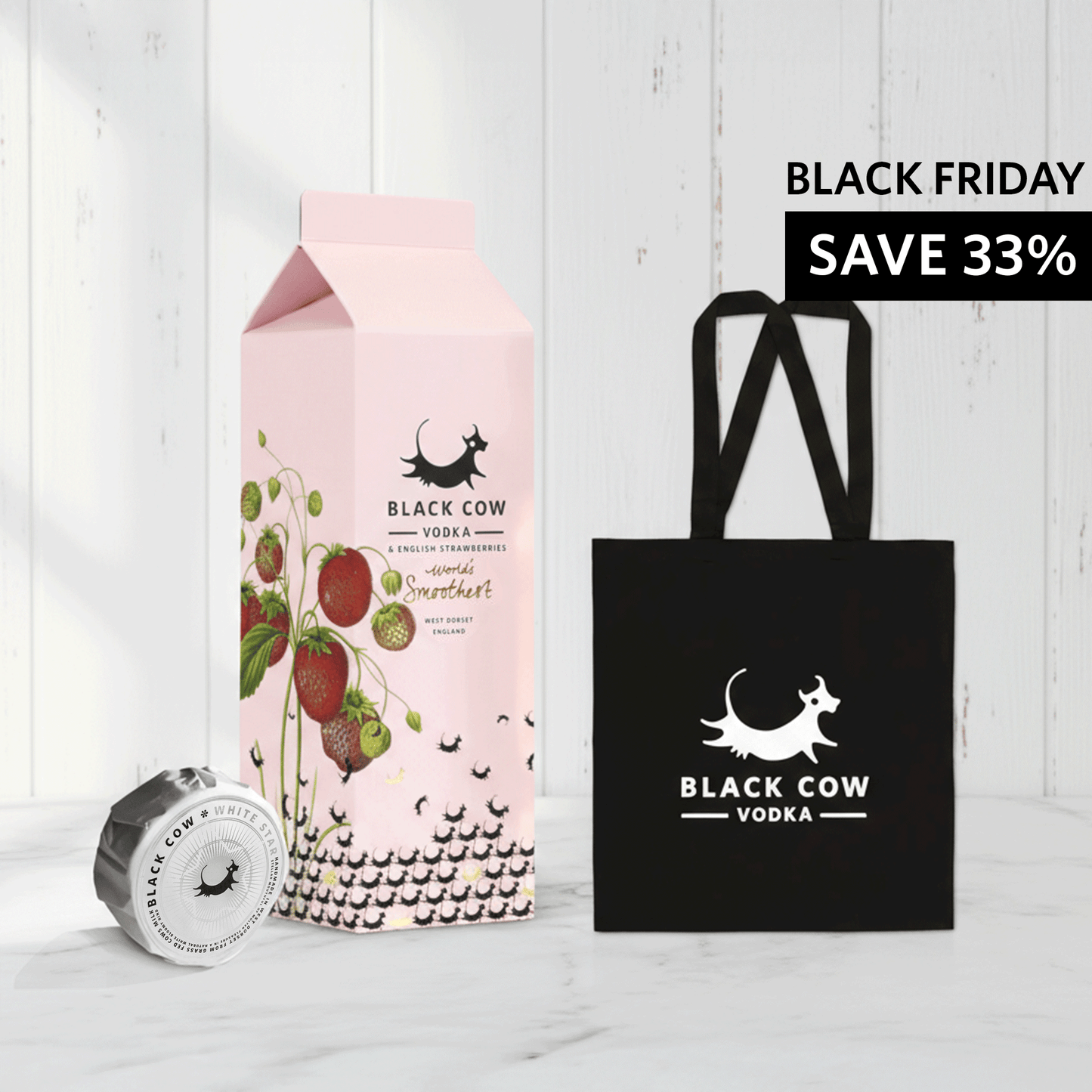Ultimate Gift Bundle - Black Cow & English Strawberries Carton + White Star Cheese + Tote Bag